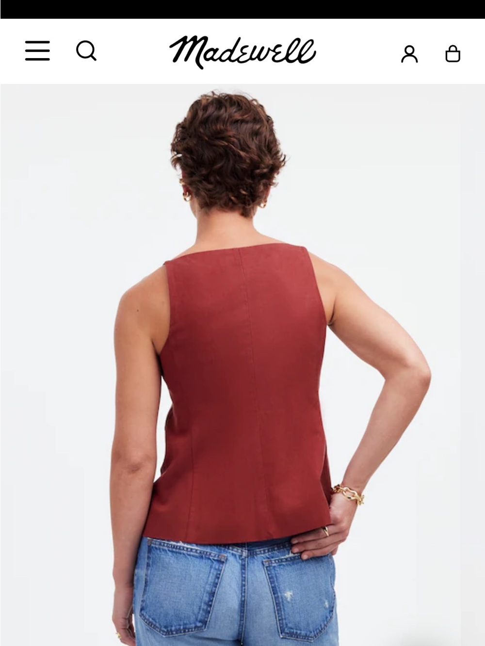 Madewell Rust-Red Button Front Square Neck Vest - Picture 12 of 12